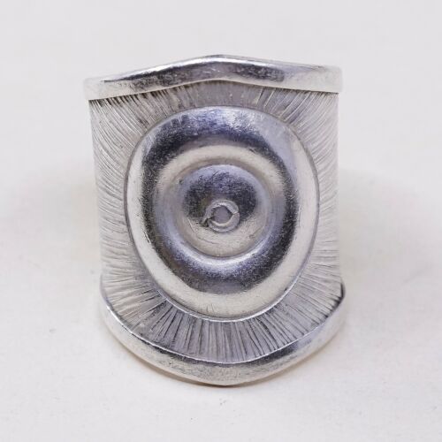 Sz 6, Vtg Sterling Silver handmade Ring. 925 modernist, Statement Embossed Ring