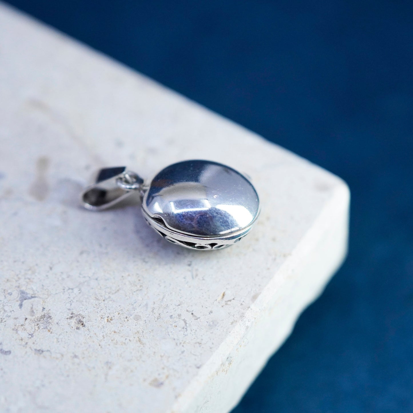 Vintage Sterling silver handmade pendant, 925 prayer locket with agate cameo