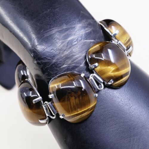 7.25”, Vintage MML Sterling 925 Silver Handmade Bracelet Golden Tiger’s Eye