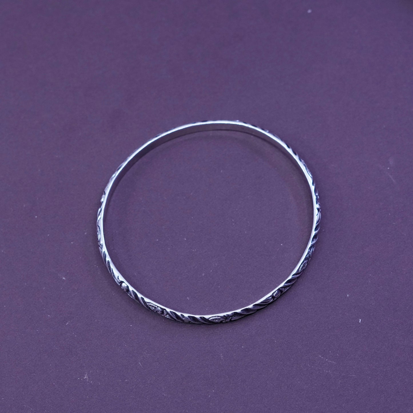8”, vtg Coro Sterling silver handmade bracelet, 925 bangle with floral textured