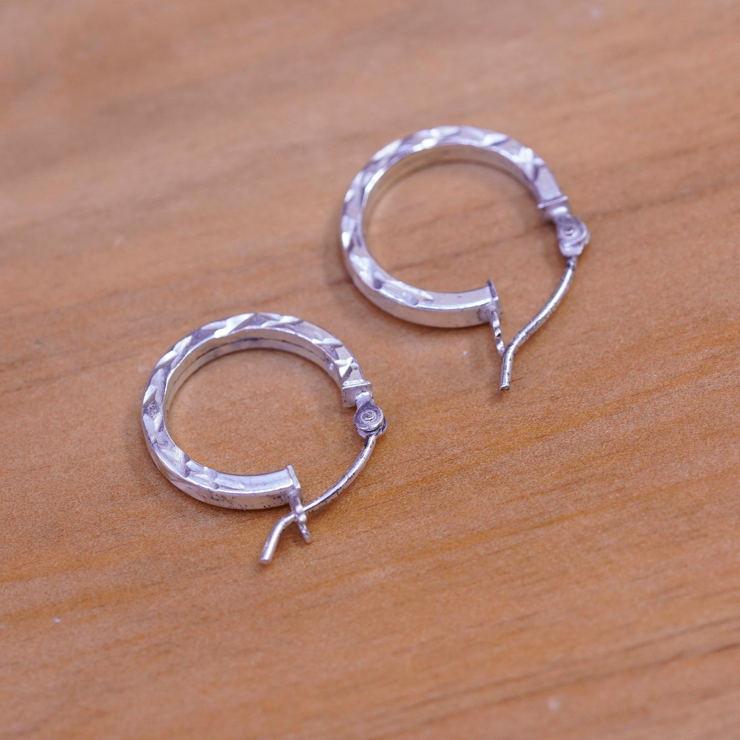 0.5”, vintage Sterling silver hoop earrings, textured 925 hoops