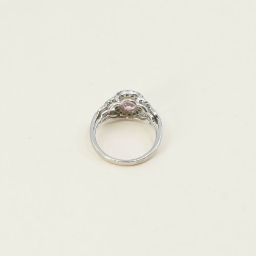 Sz 6.5, Sterling Silver Ring, 925 Silver Engagement Ring W/ pink Crystal N Cable