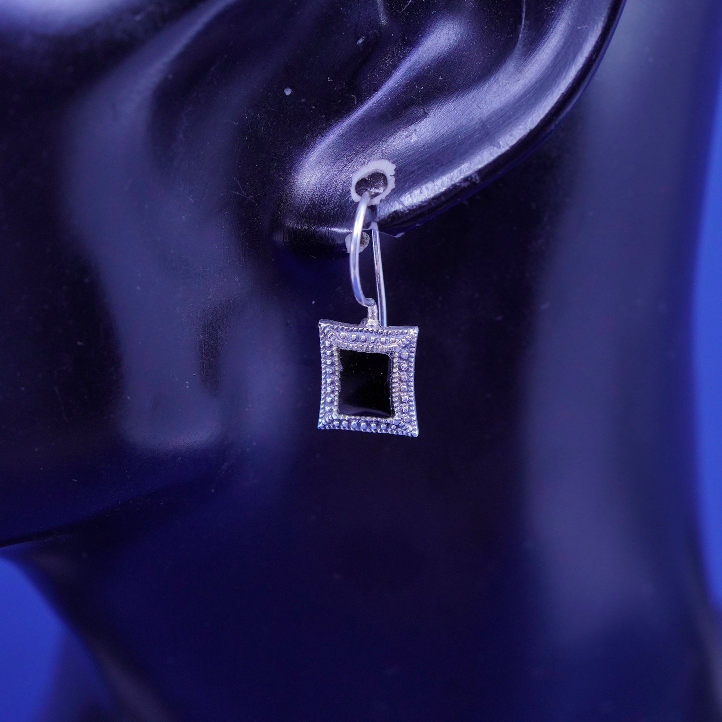 Vintage Sterling 925 Silver handmade Earrings with black onyx and beads around