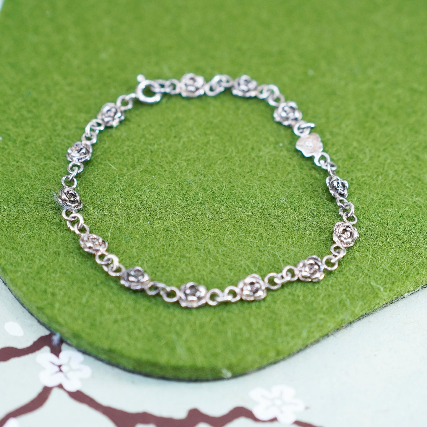 6.75”, sterling silver handmade bracelet, 925 flower beads, handmade jewelry