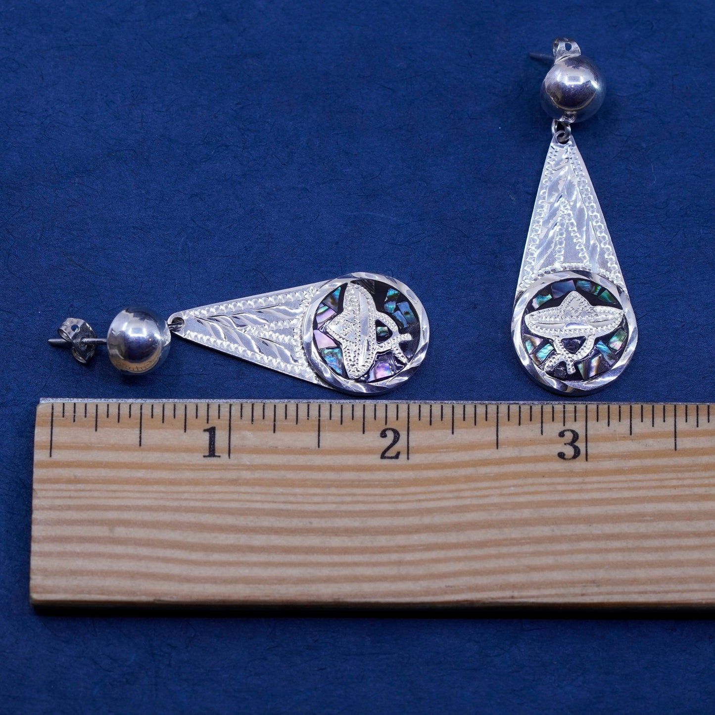 Mexico Sterling 925 silver handmade teardrop earrings abalone Sombrero hat