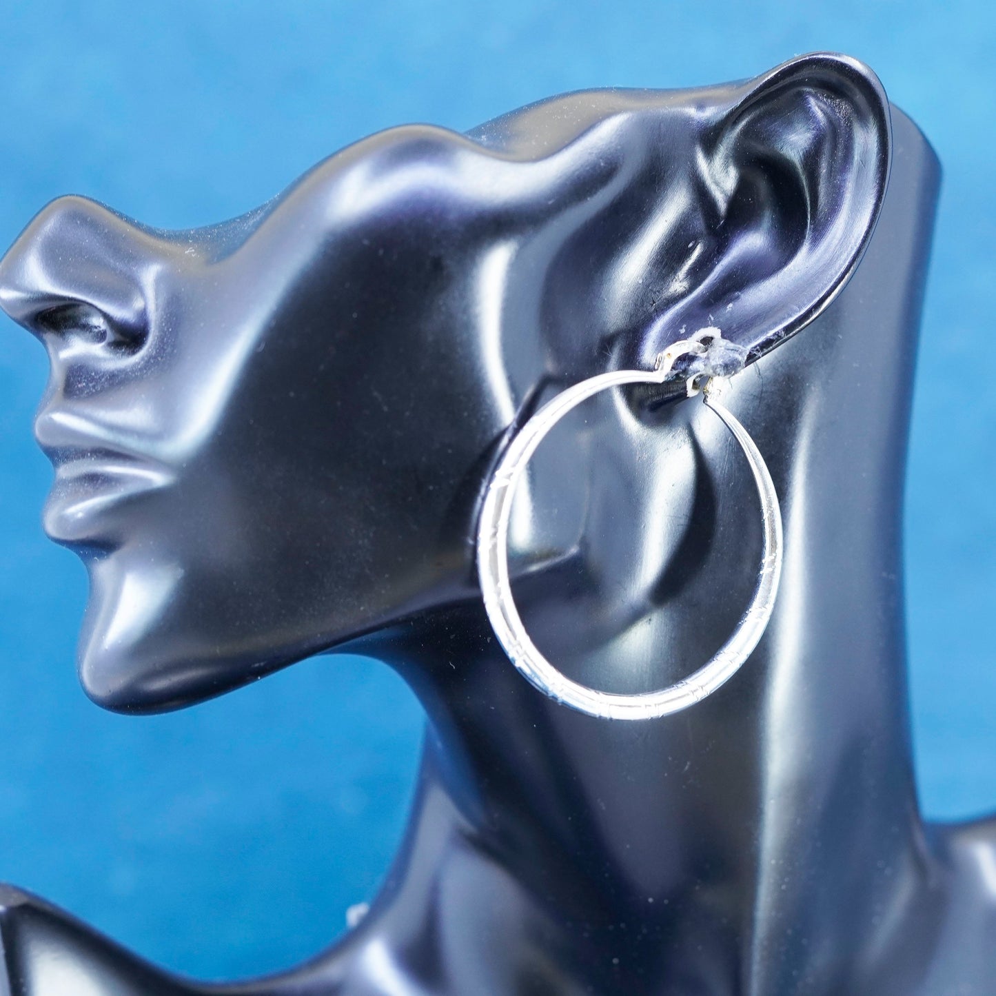 1.75”, vintage Sterling silver handmade hoop earrings, 925 huggie