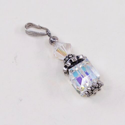 Vintage Sterling silver handmade pendant, 925 silver with Cube crystal N Bali