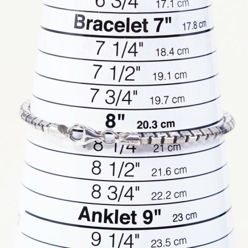 8.25”, 4mm, Vtg Sterling Silver bracelet, 925 Italy Solid Box chain, Stamped 925