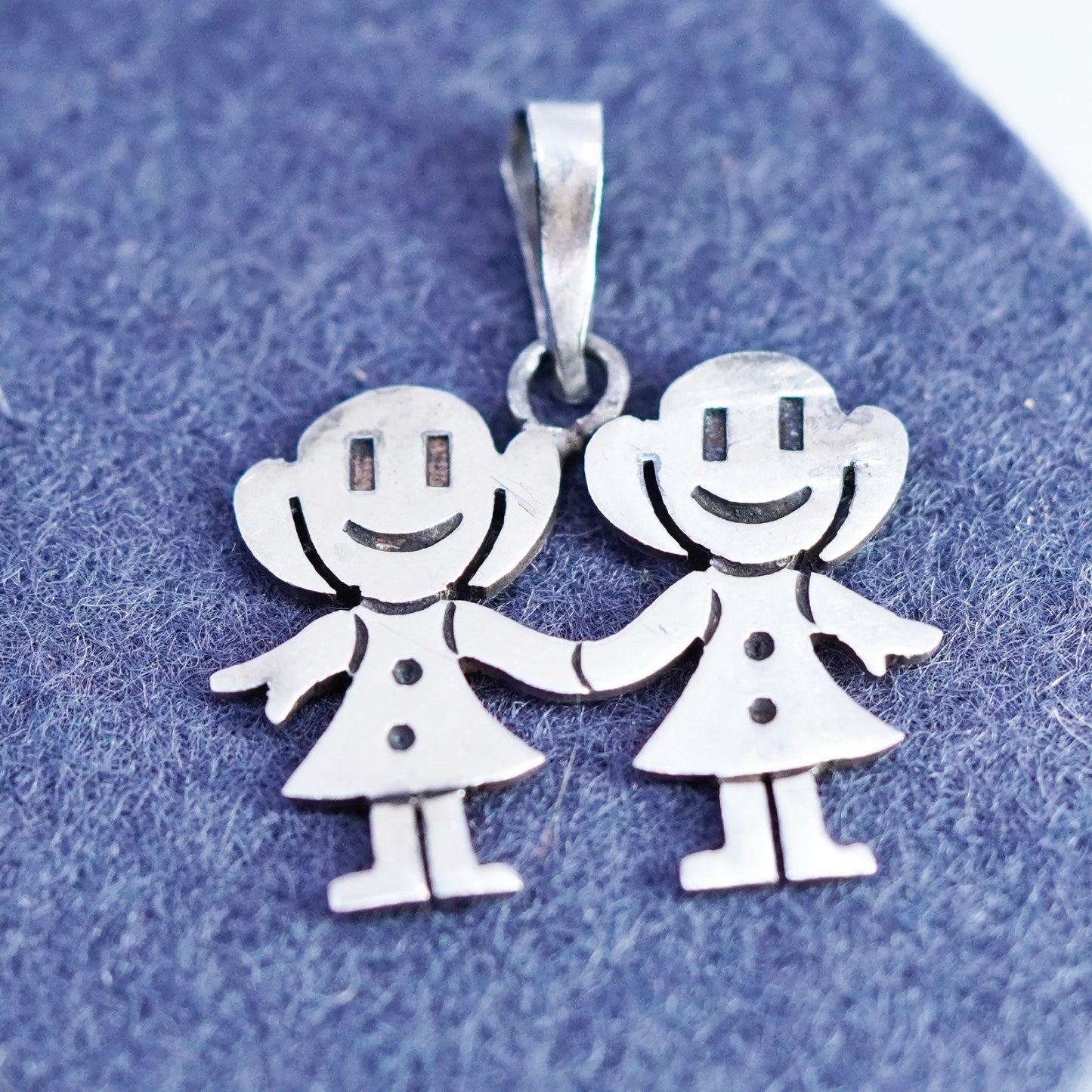 Vintage sterling 925 silver handmade girl friendship pendant charm