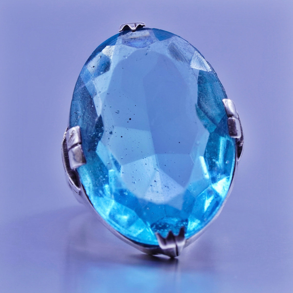 Size 3.5, vintage Sterling 925 silver handmade cocktail ring with blue glass