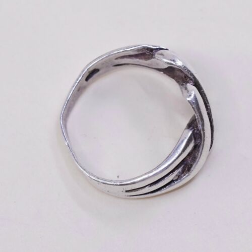 Sz 6.5, Vtg Sterling Silver Handmade Ring 925 Band Entwined Wavy, Stamped 925
