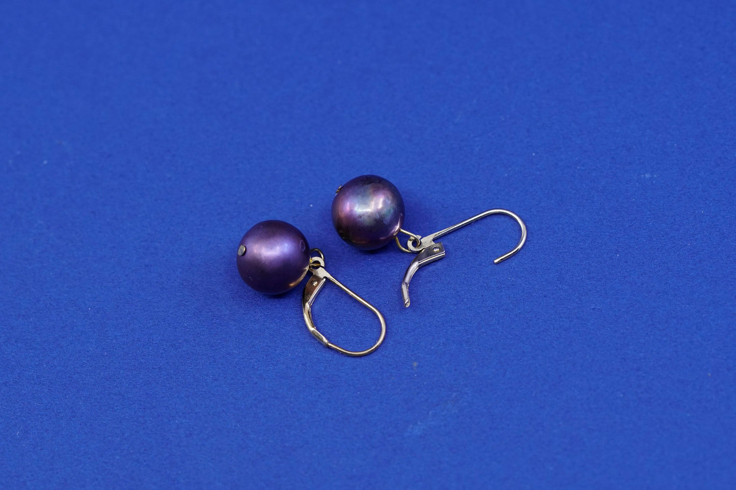 vtg gold over Sterling silver handmade earrings, 925 hooks with purple pearl