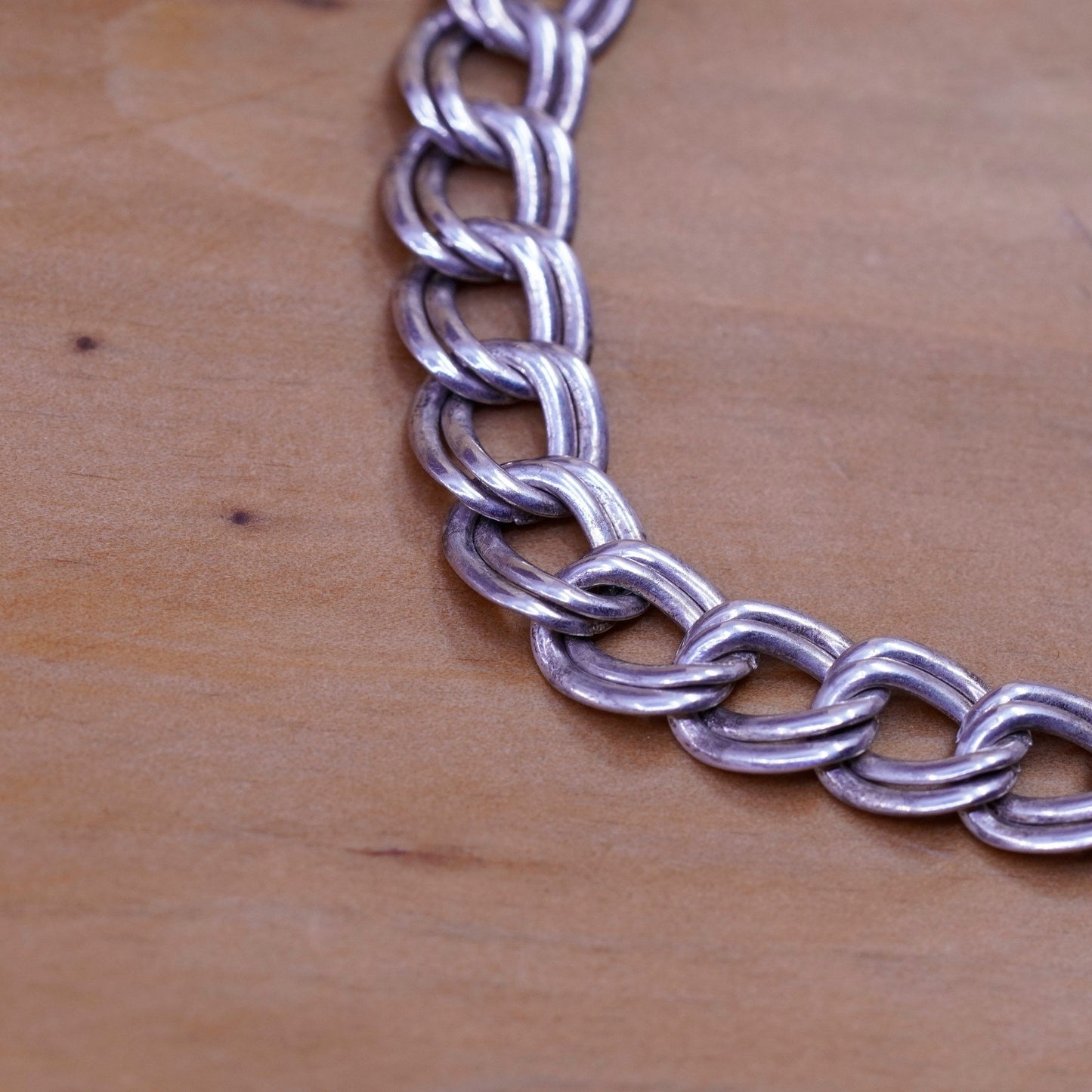 7”, vintage Sterling silver handmade double curb chain, 925 bracelet dog charm
