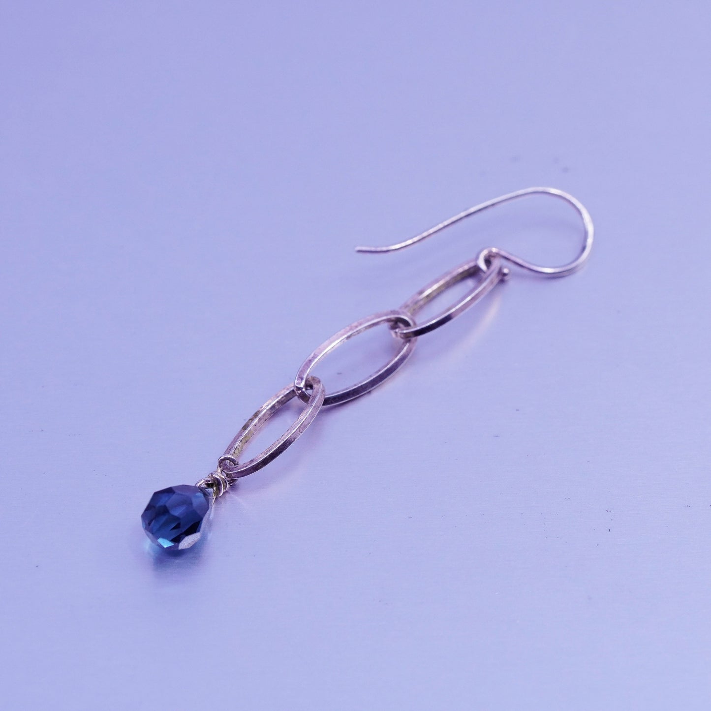 Vintage Sterling 925 silver handmade oval link earrings with teardrop topaz