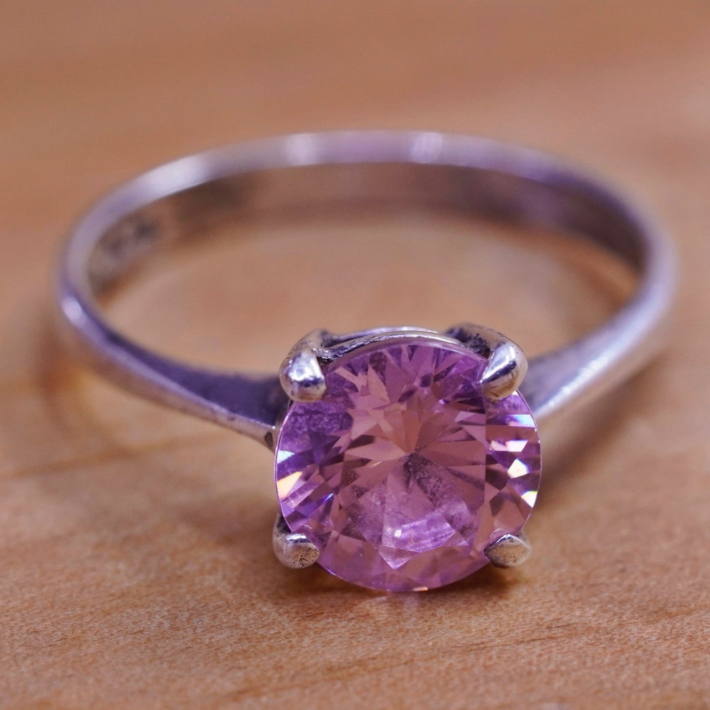 Size 7.5, vintage Sterling 925 silver handmade ring with pink Quartz