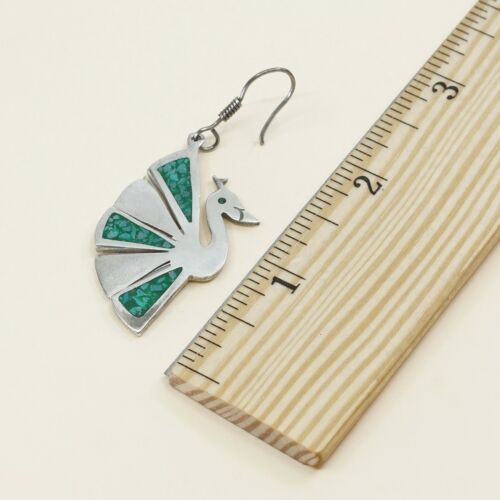Vintage Southwestern handmade Sterling 925 Silver Peacock Earrings W/ Turquoise