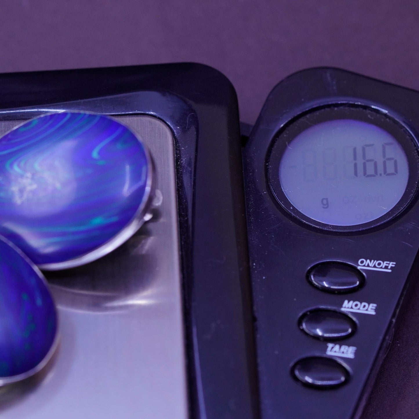 Mexico Sterling silver handmade clip on, 925 modern oval earrings blue resin