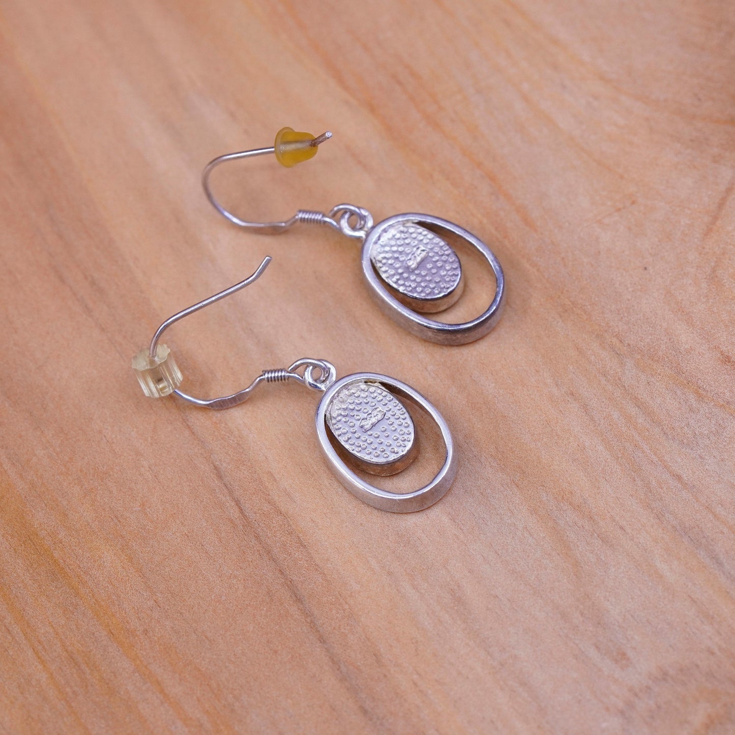 Vintage Sterling 925 silver handmade earrings with oval opal inlay