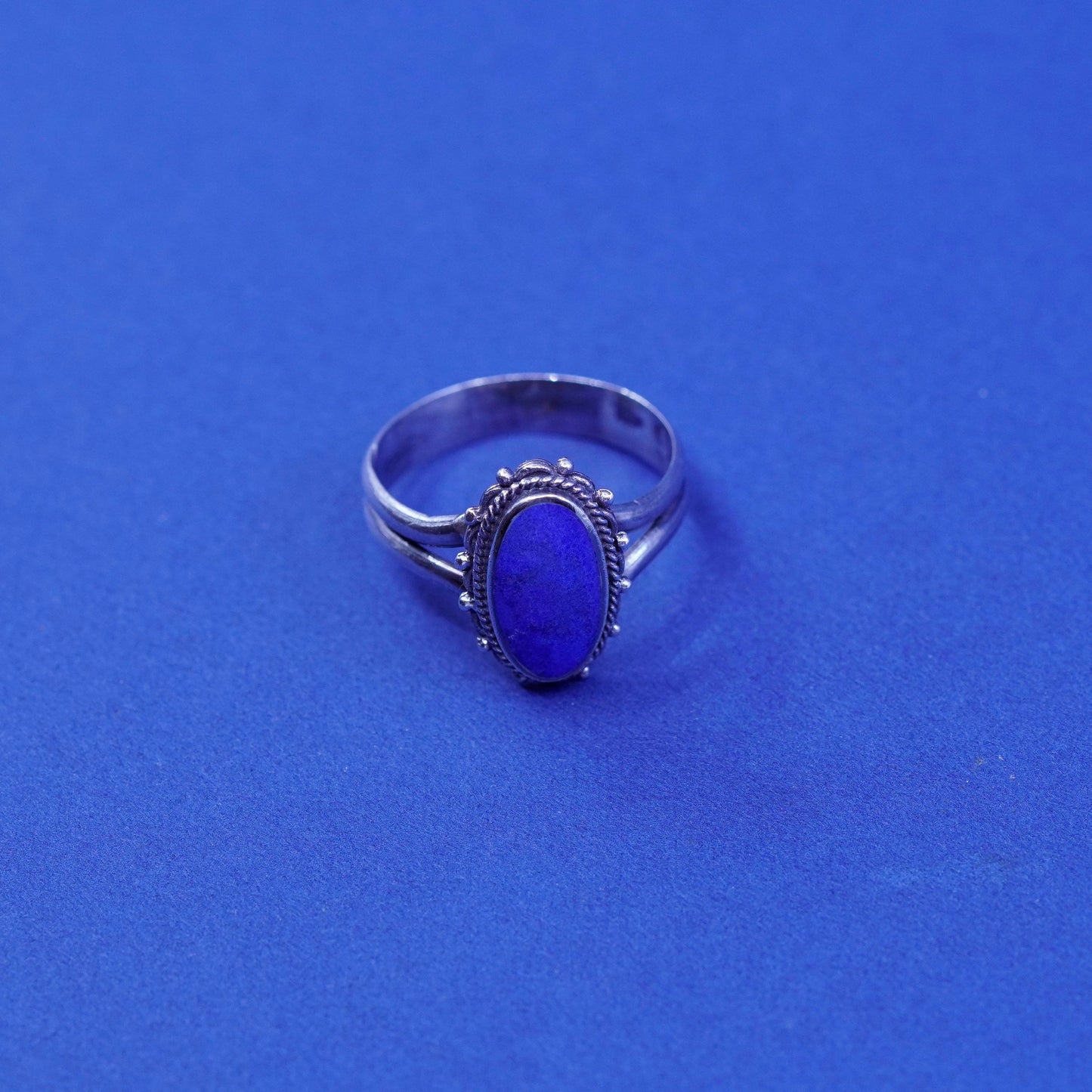 Size 8.5, Vintage Boma sterling silver handmade ring with Lapis lazuli N beads