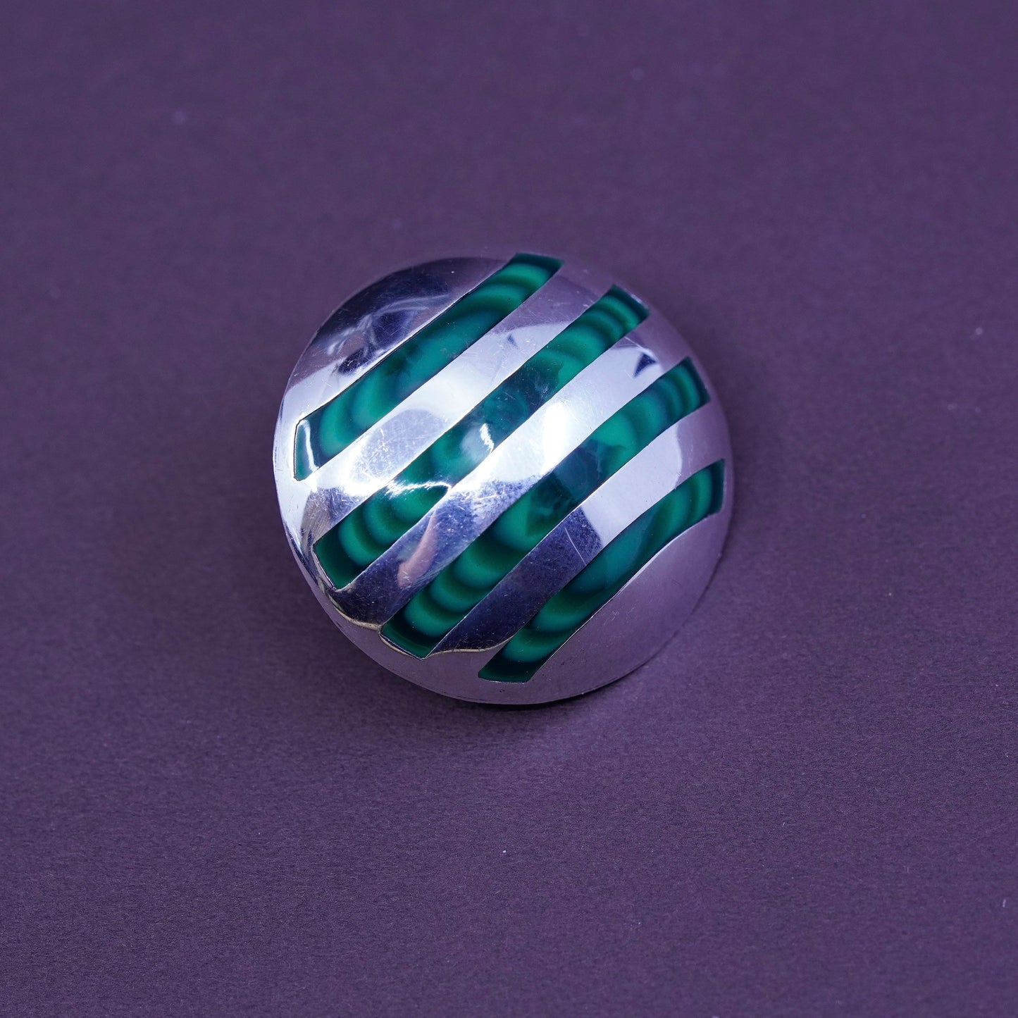 mexico Sterling silver earrings, studs, huge 925 round studs w/ green malachite