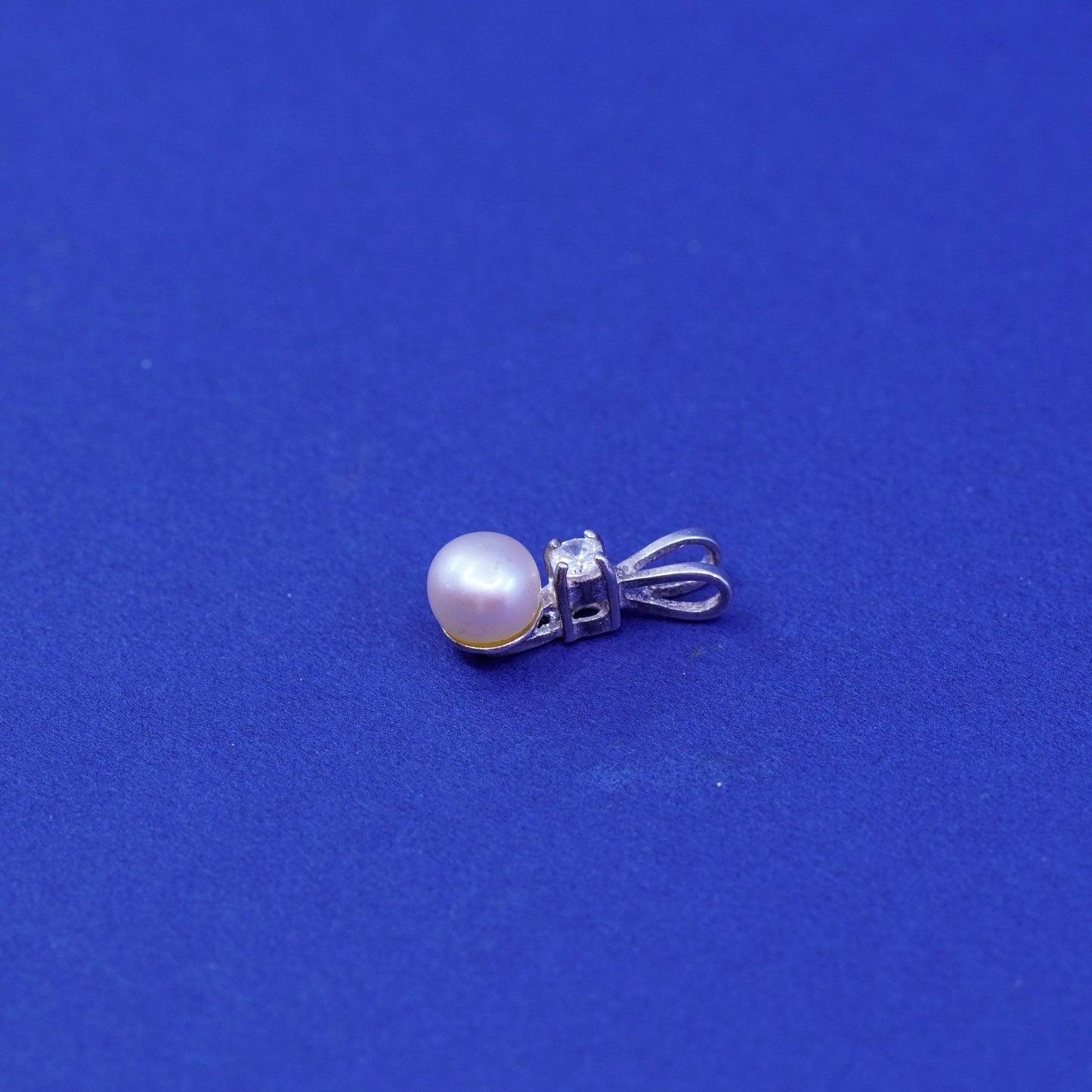 Vintage Sterling silver pendant, charm with pearl and crystal