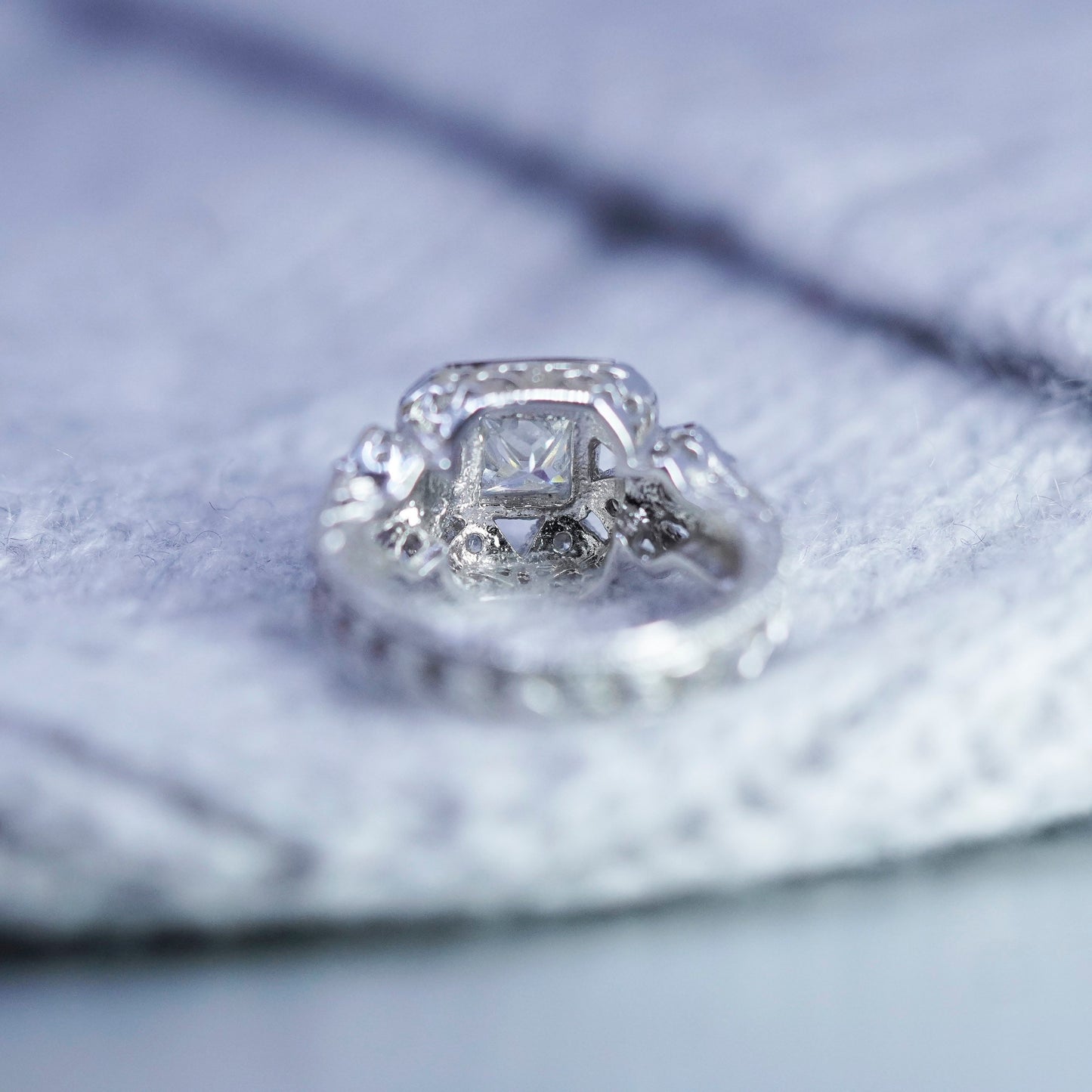 Size 7.25, vintage Sterling 925 silver handmade engagement ring with cluster Cz