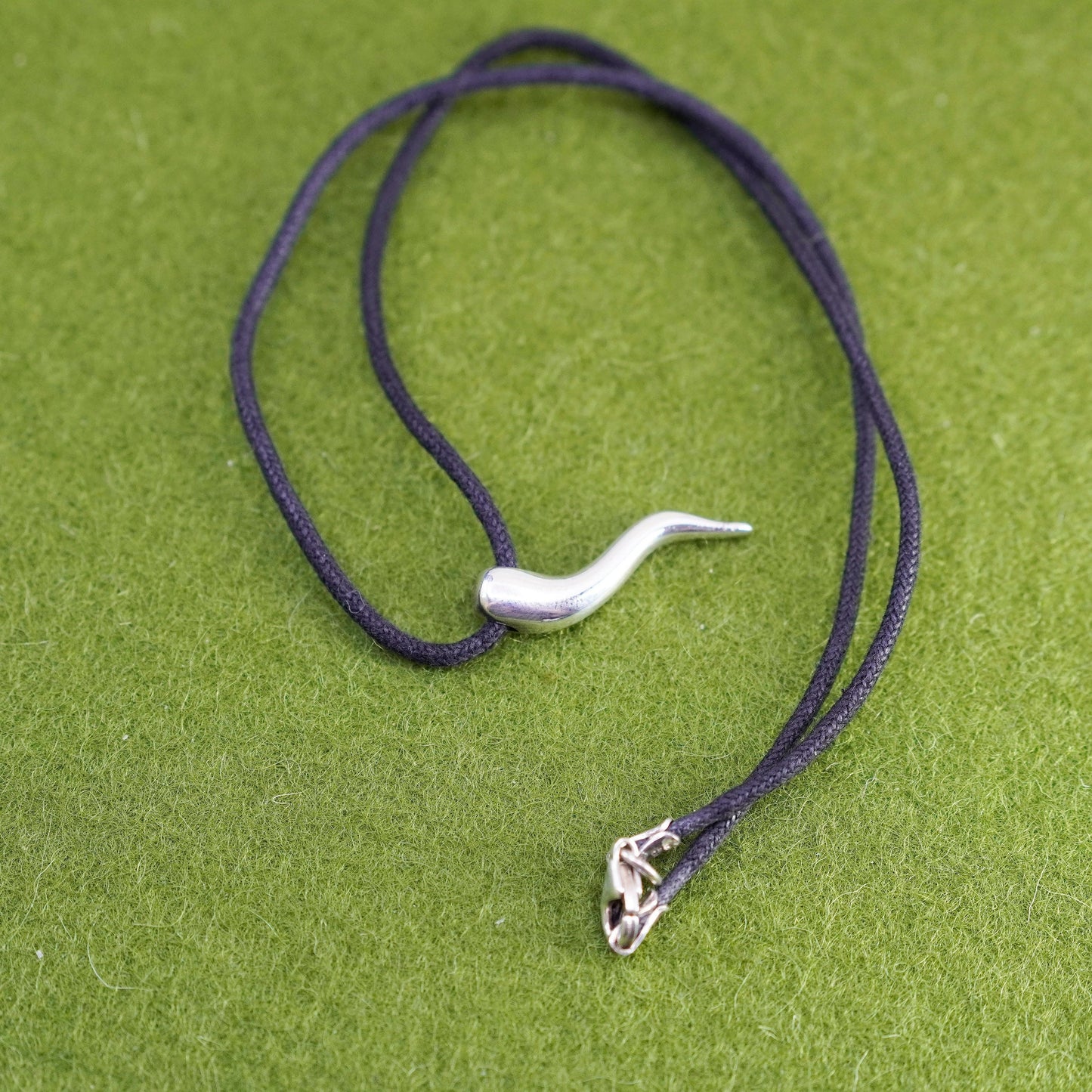 14”, Italian Sterling Silver black linen Chain Necklace with 925 horn Pendant