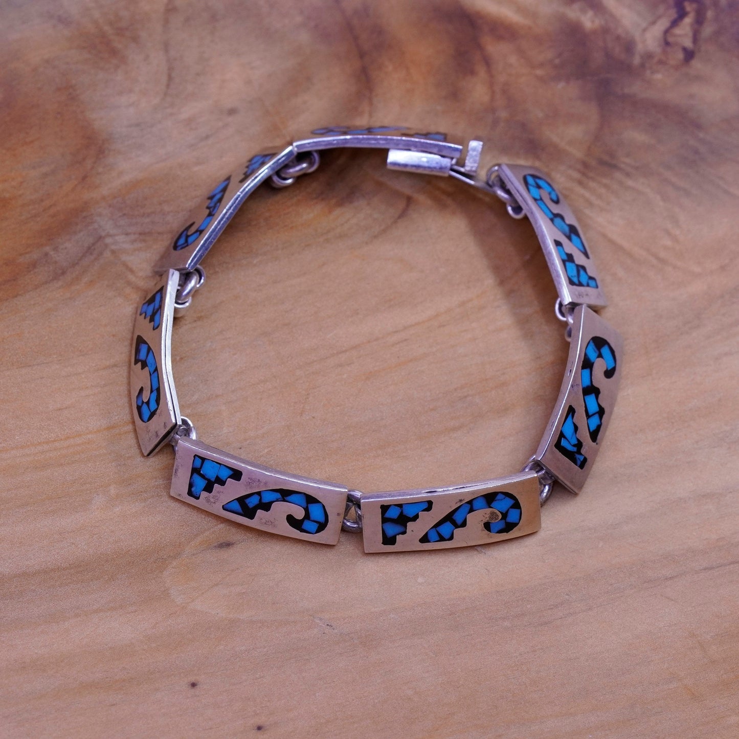7”, vintage Sterling silver handmade bracelet, Mexico 925 tag with turquoise