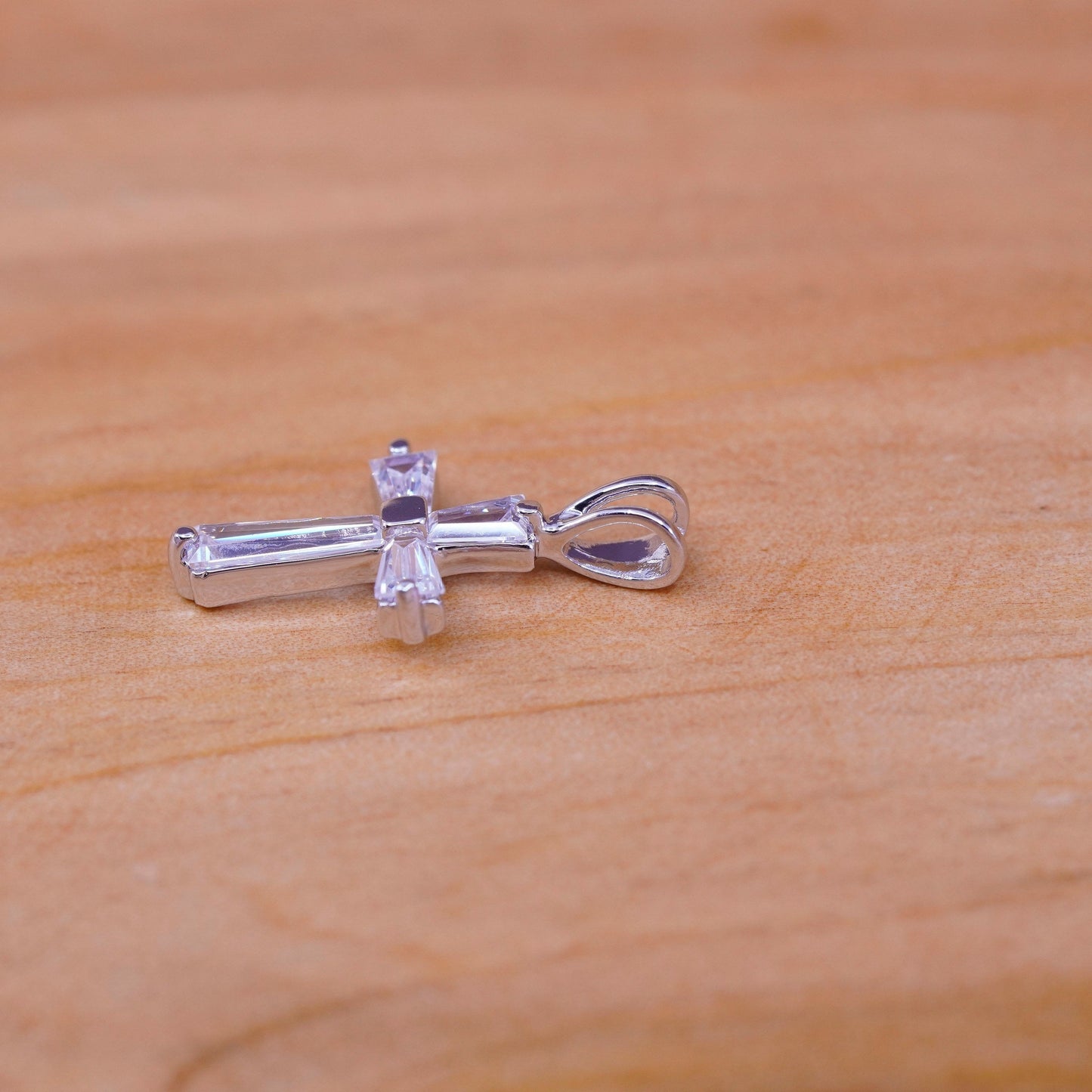 Vintage Sterling silver handmade pendant, 925 cross with Cz inlay, Christian
