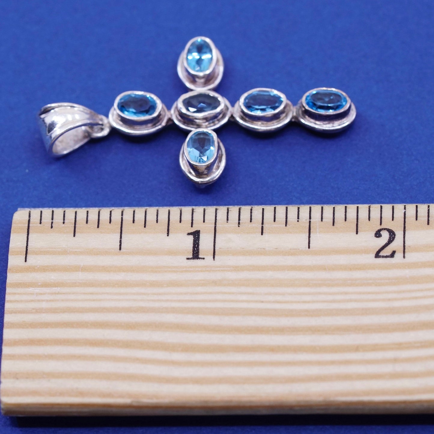 Vintage solid Sterling silver handmade pendant, 925 cross with topaz