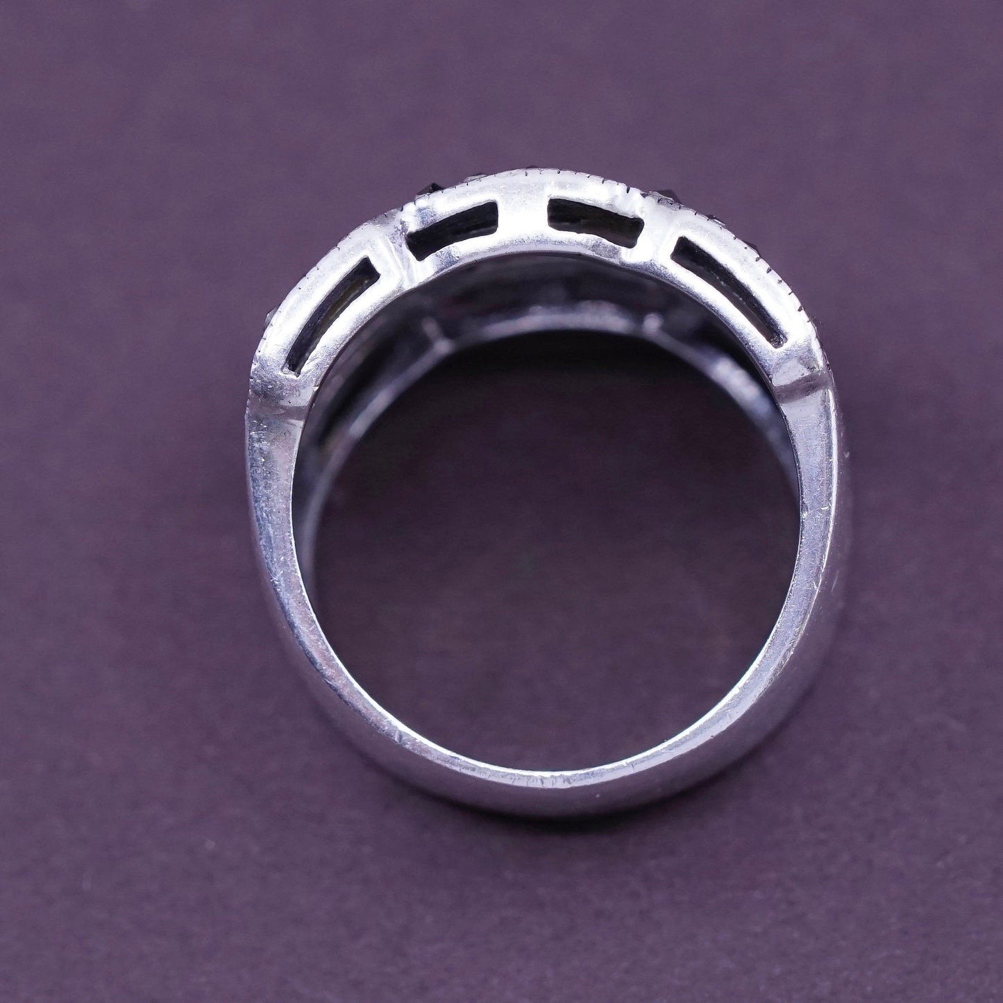 sz 7, vtg Art Deco Sterling silver handmade ring, wide 925 band with marcasite