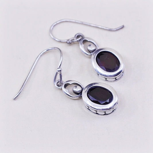 Vintage LUC sterling 925 silver handmade earrings with ruby and bead around