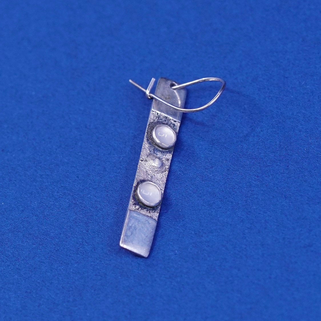 vtg IX sterling silver handmade earrings, 925 tag w/ pink quartz drops