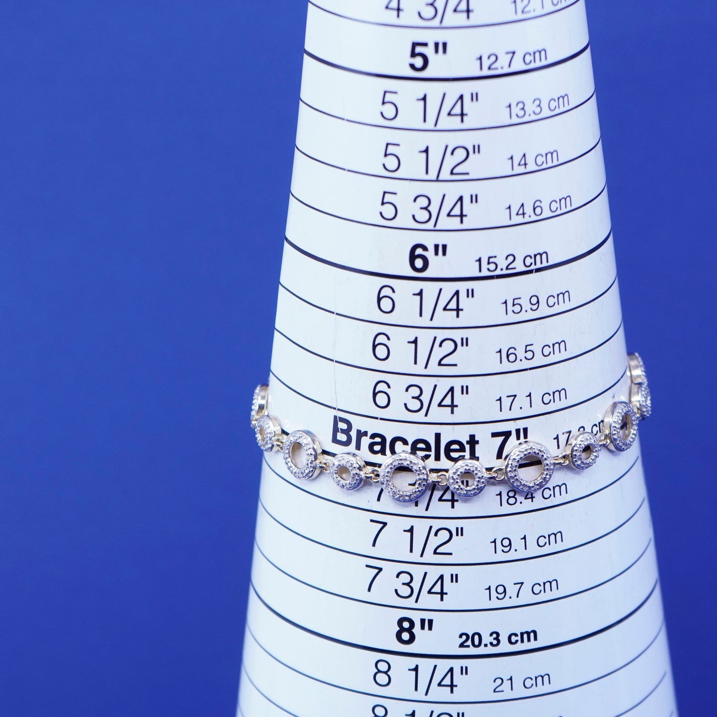 7”, vintage vermeil gold over sterling silver tennis bracelet, 925 circle chain