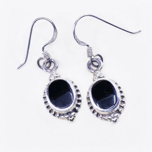 Amazing handmade Sterling Silver earrings, 925 Oval Obsidian N Beads
