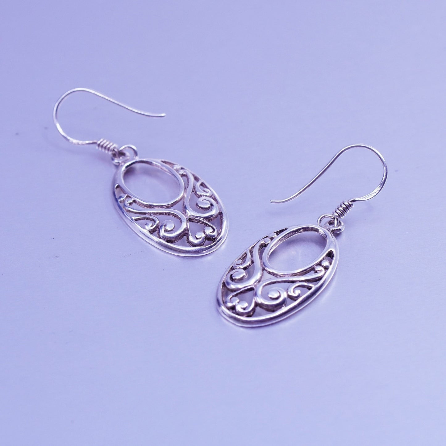 Vintage Sterling 925 silver handmade filigree oval earrings