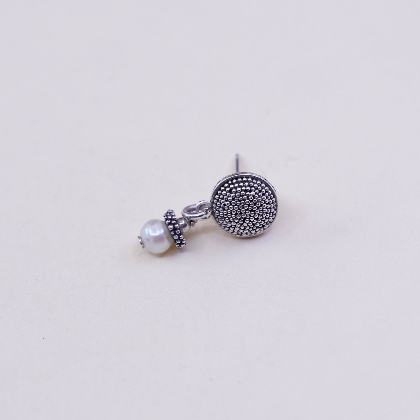 Vintage sterling 925 silver handmade textured earrings with pearl dangles