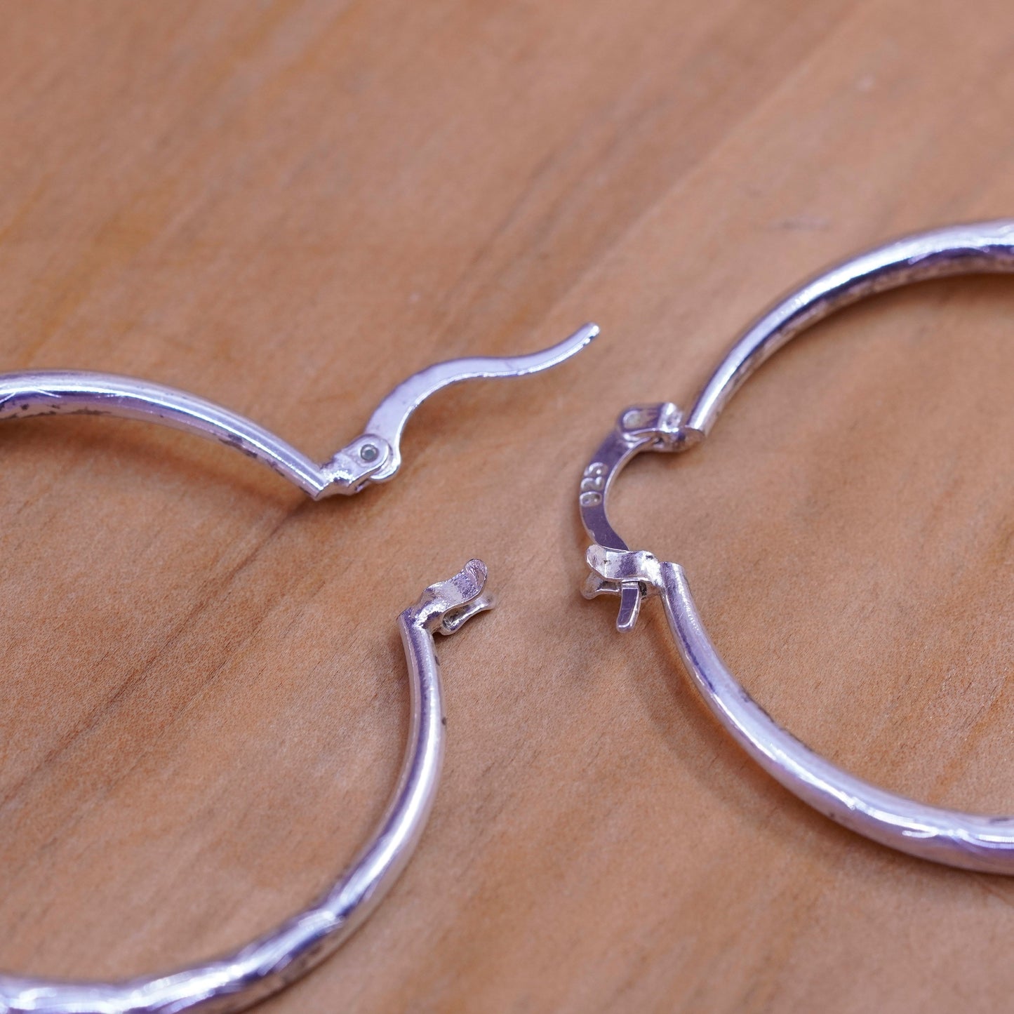 1.5”, vtg Italy Sterling silver handmade hoops, textured 925 huggie earrings