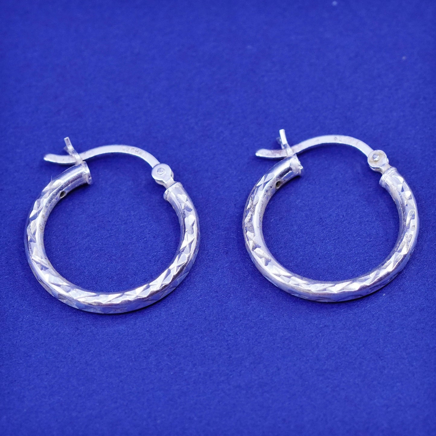 0.75”, vintage Sterling silver handmade earrings, textured 925 hoops, huggie
