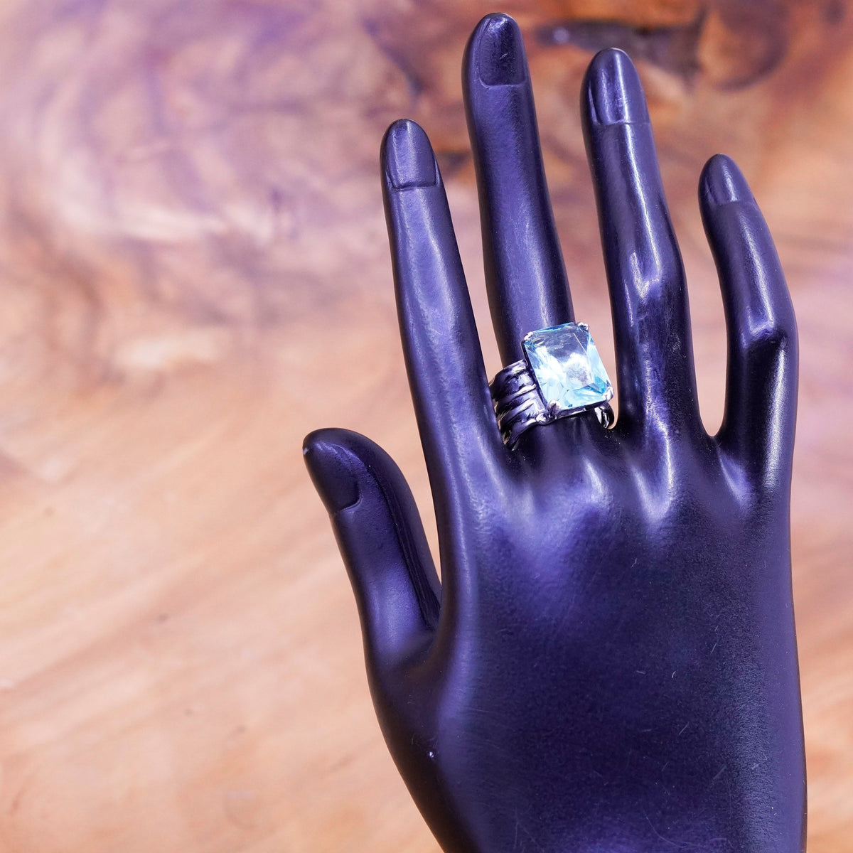 Size 7.5, vintage Silpada Sterling Silver 925 Blue Glass Rectangular Dome Ring