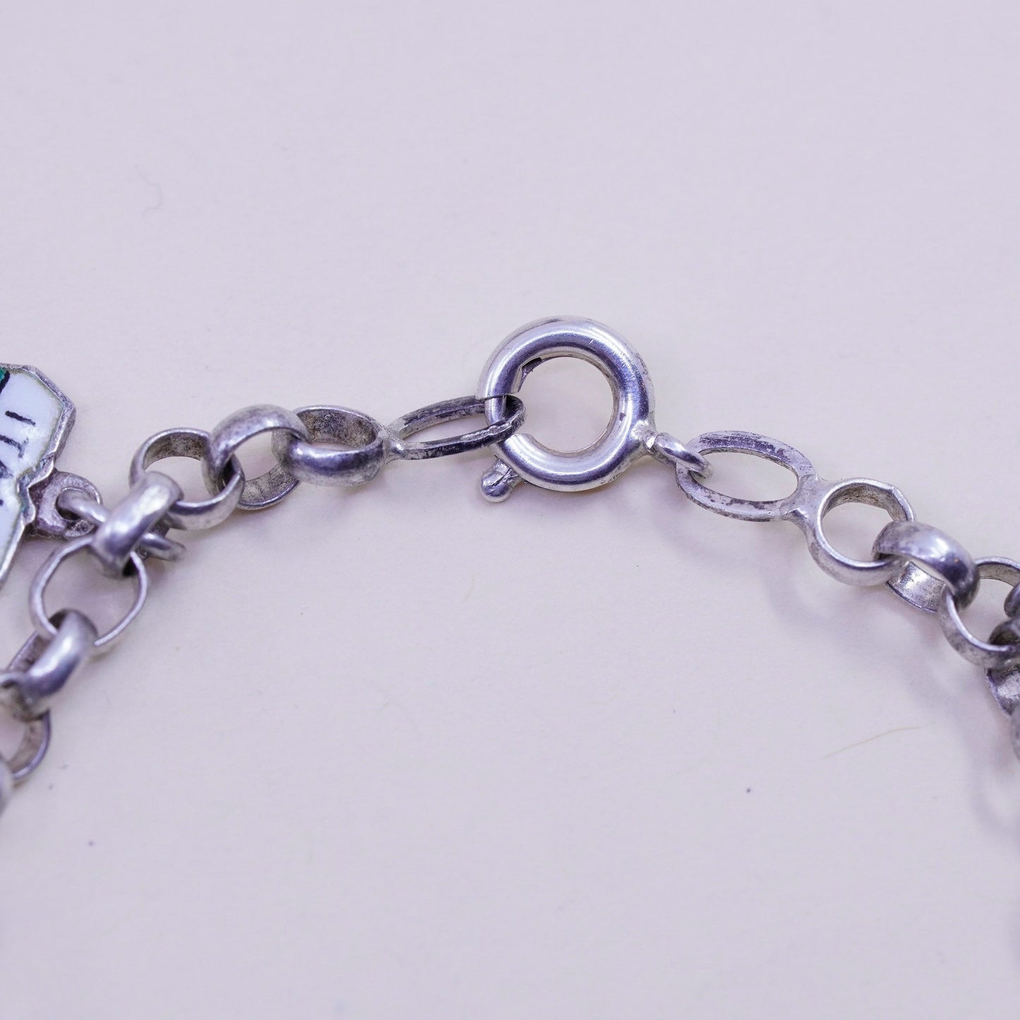 6.75”, sterling 925 silver circle chain bracelet world traveler 835 danish flag
