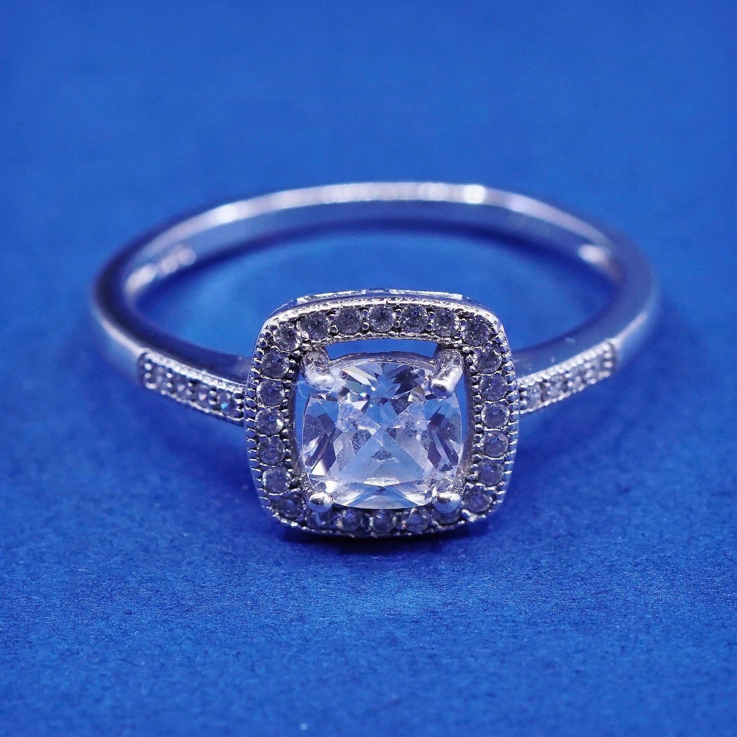 sz 9.25, vtg Sterling 925 silver engagement ring, w/ clear cz around