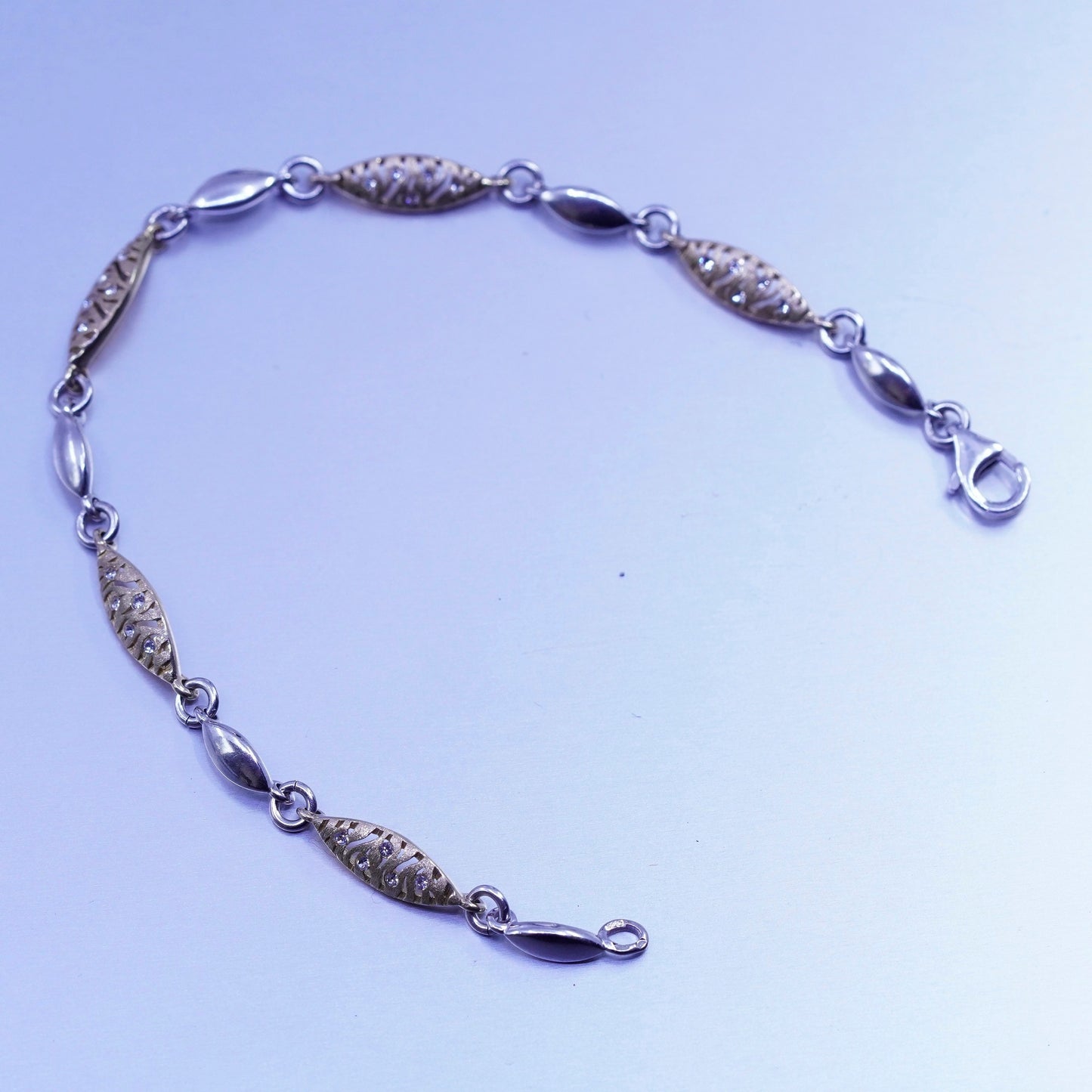 7.5”, 6mm, Vintage Italy two tone Sterling 925 silver tennis bracelet with cz