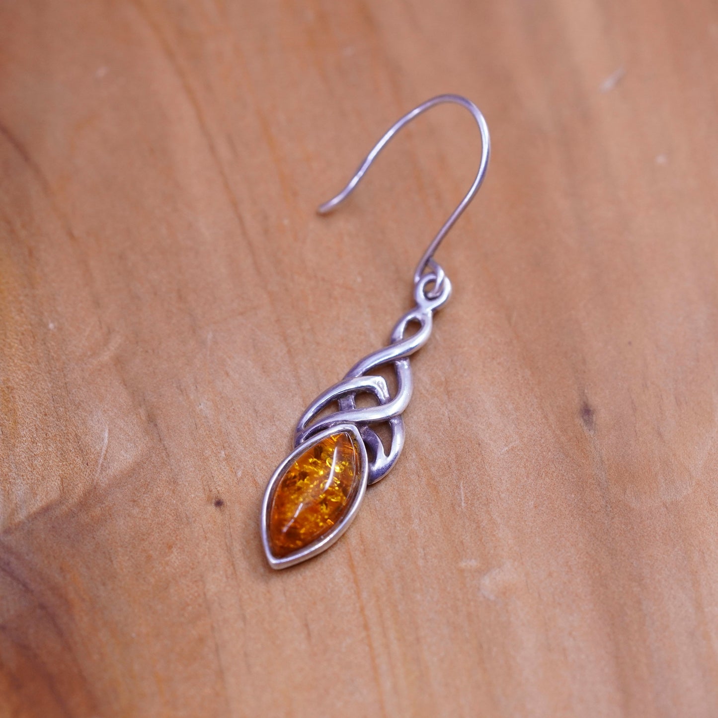 Vintage Sterling 925 silver handmade earrings with Amber bead