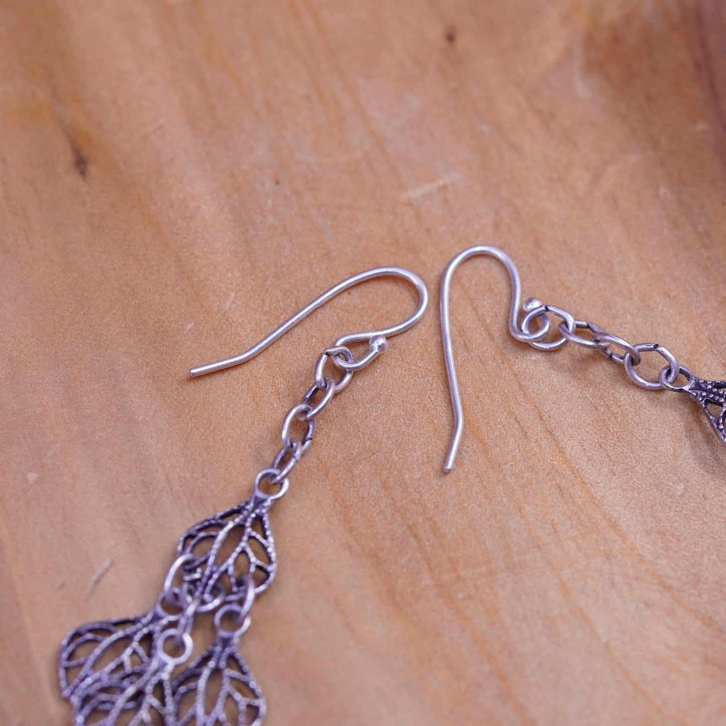 Vintage Sterling silver handmade earrings, 925 Filigree teardrops