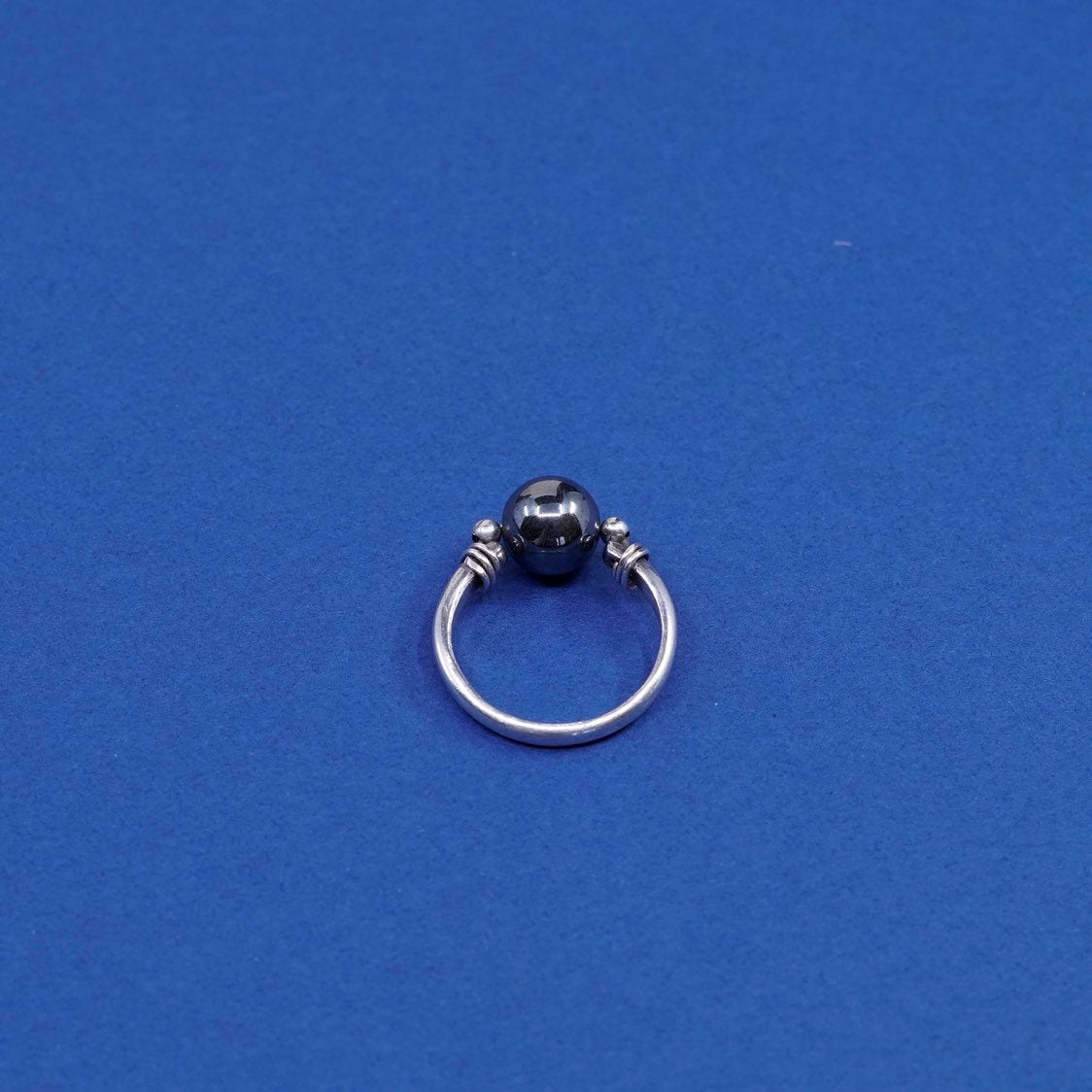sz 5.5, vtg Sterling silver handmade ring, southwestern, 925 w/ hematite