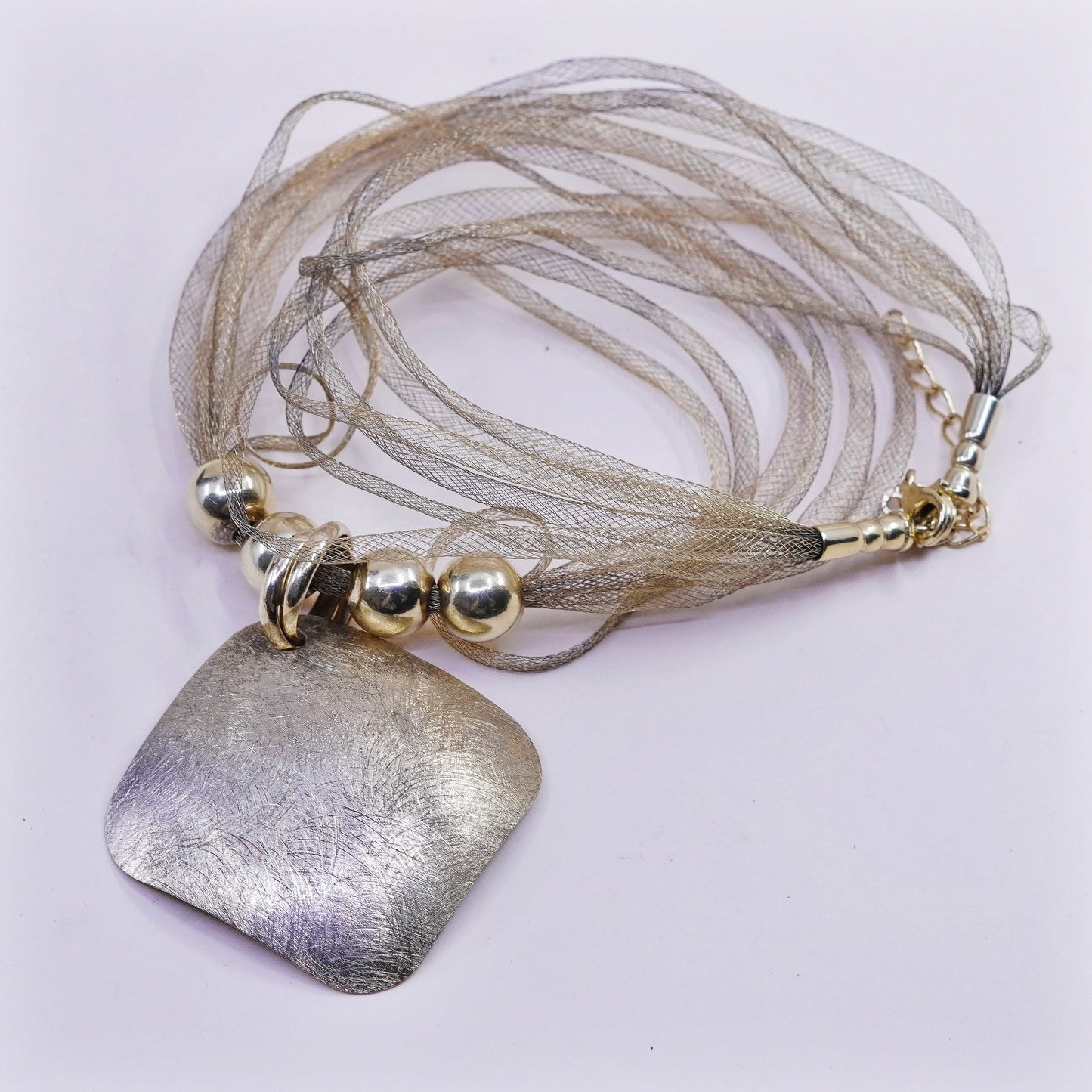 20”, vintage Italy Sterling silver necklace, 925 multi strands mesh chain beads