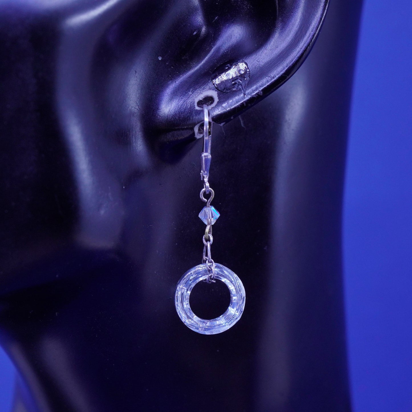 Vintage Sterling 925 silver handmade earrings with circle crystal
