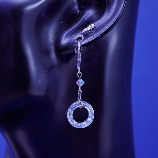 Vintage Sterling 925 silver handmade earrings with circle crystal