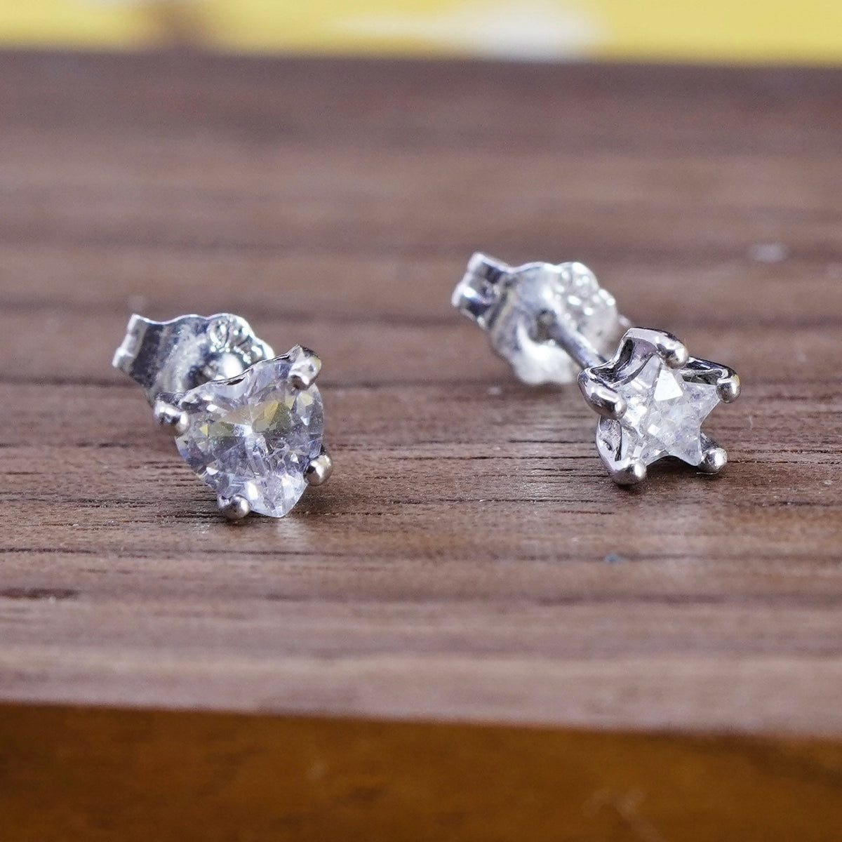 vintage Sterling 925 silver heart star studs, cz earrings